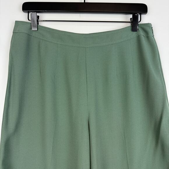 Eileen Fisher Silk Wide Leg Crepe Culotte Crop Pants in Nori Green - Size 6 - Picture 2 of 11